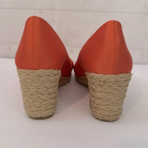 Chaps Size 8.5B Dakoda Orange Wedge Espadrille Sandals coquette Office Siren - Picture 4 of 8